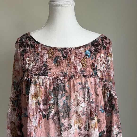 Anthropologie Akemi + Kin Patrizia Floral Lace Blouse Pink Medium Bell Sleeves - Picture 4 of 10